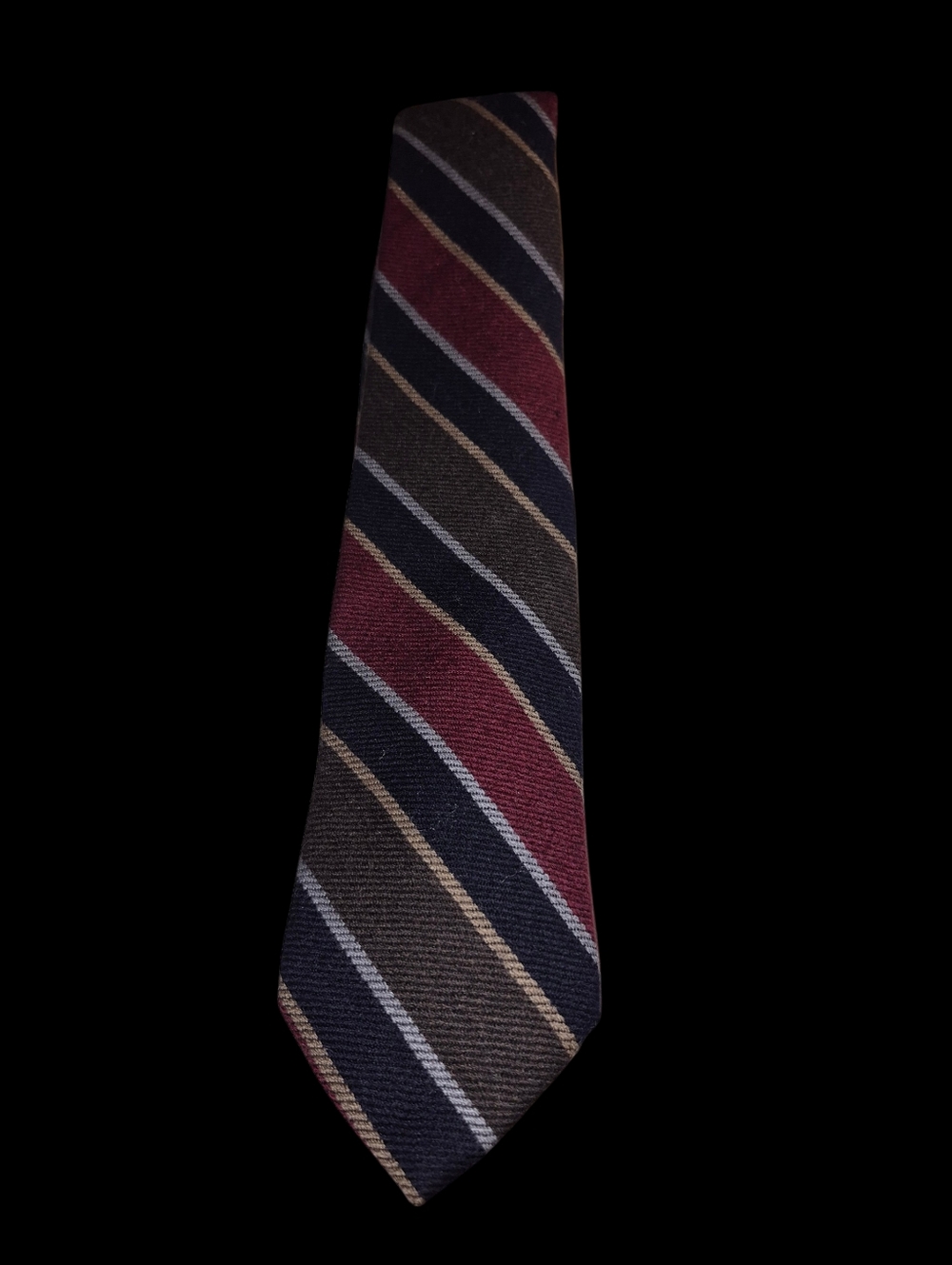 Pride Of England Classic Striped Men's Wool Tie (Burgundy, Navy & Brown)